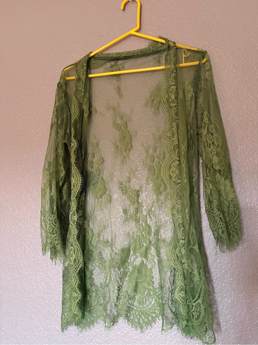 Olive Green Lace Sheer Kimono Robe